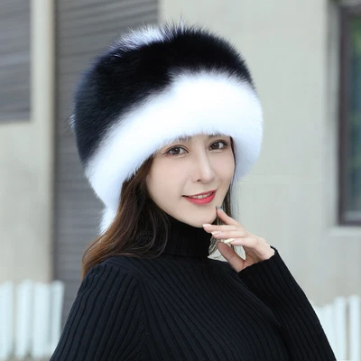Fox Fur Hat Womens Winter New Real Fur Cotton Hat Warm Hat Thick Outdoor Fur Hat - Image 1 of 4