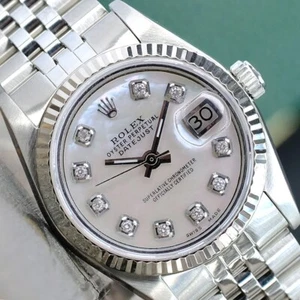 Orologio Rolex Datejust donna misura media acciaio inox 18KW lunetta scanalata bianco MOP - Foto 1 di 18