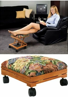 Footrest Adjustable Elevated Footstool Ottoman Tapestry Covered Fold-Away Otoman - Image 1 of 4
