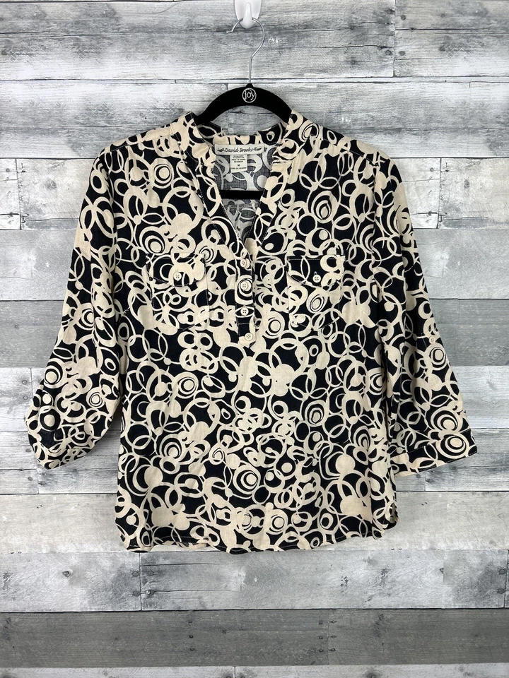 David Brooks Women’s Medium Linen Blend V Neck 3/4 Sleeve Blouse - Image 1 of 4