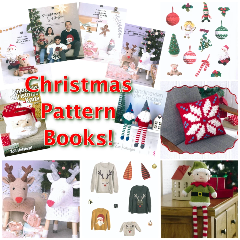 CHRISTMAS PATTERN BOOKS Jumpers Accessories Gifts Stockings Knitting Crochet - Image 1 of 1