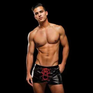Envy Lace-Up Wetlook Trunks-Black/Red Mens Sexy Underwear - Picture 1 of 5