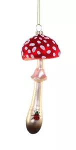 WOODLANDS TOADSTOOL With Ladybug Glass Christmas Ornament, by Cody Foster - Picture 1 of 1