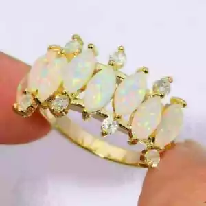 2.50 Ct Marquise Simulated Fire Opal Half Eternity Ring 14k Yellow Gold Plated - Picture 1 of 7