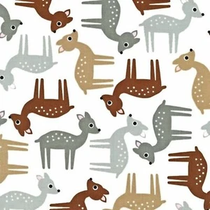 Woodland Pals Nature Deer Tossed White 100% Cotton Fabric by The Yard - Picture 1 of 1