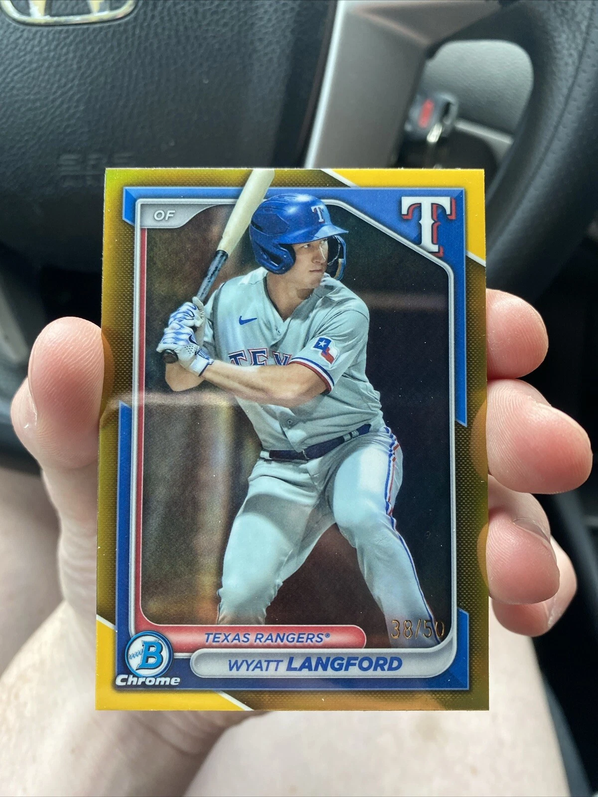 2024 BOWMAN CHROME WYATT LANGFORD #BCP-64 Baseball RANGERS GOLD REFRACTOR 38/50