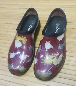 Sloggers Womens Red Chicken Shoes Size 9 Garden Chore Slip On Waterproof USA 