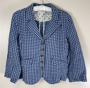 Sundance Women Blue Gingham Linen Five-Button Ziri Blazer Jacket PXS Lightweight - Picture 1 of 7