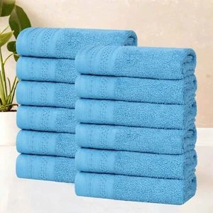 Honeycomb Textured Waffle Border Cotton Face Towels Washcloths, Set of 12 - Picture 1 of 94