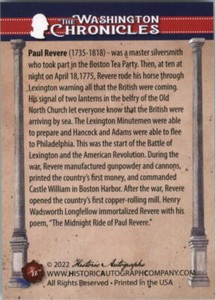 2022 Historic Autographs The Washington Chronicles Trading Card Pick (Base)