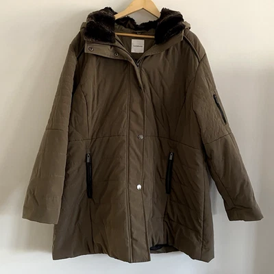Abrigo para mujer Croft Barrow 2XL verde oliva forrado capucha muchos bolsillos cálido Lagenlook Foto 1 de 4