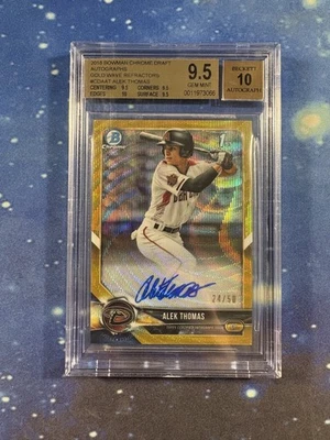 2018 Bowman Chrome Draft Alek Thomas 1st Gold Wave Refractor Auto /50 BGS 9.5 - Image 1 of 2