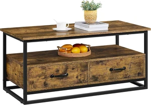 Coffee Table with Storage Drawers, Industrial Side Tea Table for Living Room  - Picture 1 of 12