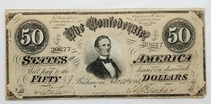 1864 $50 The Confederate States of America, Richmond, VA  No. 39677 - Picture 1 of 9