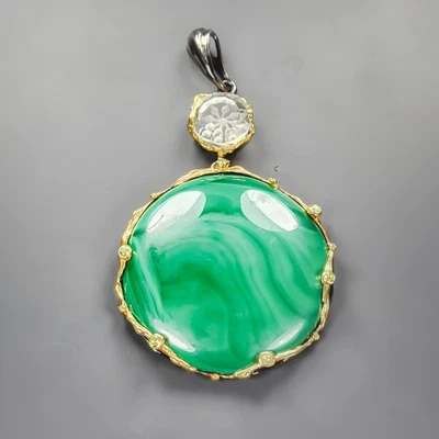 Colgante de malaquita natural hecho a mano 65 quilates + plata de ley 925 / NP51734 Foto 1 de 4