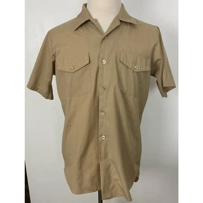 VTG 1960s Arrow Decton USA Navy Uniform tan button up short sleeve shirt, M - Image 1 of 4