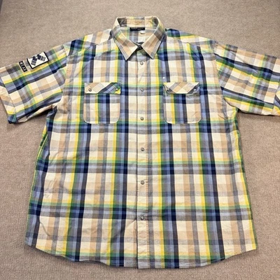 Camisa Rocawear Para Hombre 4X Beige Azul Amarillo Abotonada Algodón Doble Bolsillo Frente a Presión Foto 1 de 4
