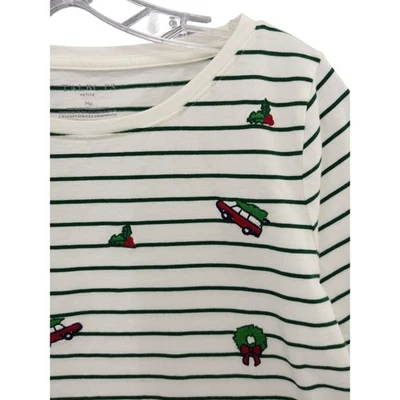 Talbots Natal Top Listrado Manga Longa Grinalda de Azevinho Árvore Carro Pequeno MP - Imagem 1 de 4