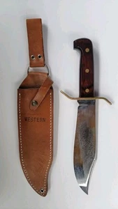 VINTAGE WESTERN U.S.A W49 FIXED BLADE BOWIE KNIFE WITH LEATHER SHEATH - Picture 1 of 5