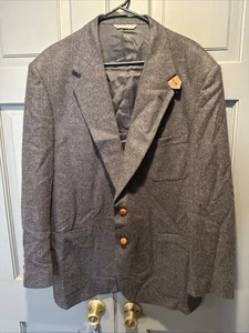 Vintage Stafford Sport Mantel Herren 46R Blau Tweed Leder Knöpfe Ellenbogen Patches - Bild 1 von 7