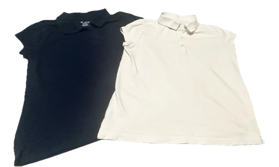Lot of 2 Childrens Place Girls Polo Shirts Uniform Size 12 - 1 Navy 1 White - Image 1 of 2