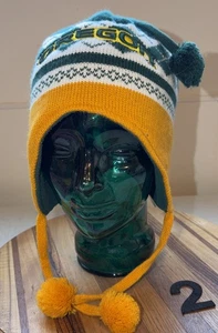 University of Oregon Ducks Strickmütze mit Bommel, Kinnriemen! Gold & Grün. #2 - Bild 1 von 3