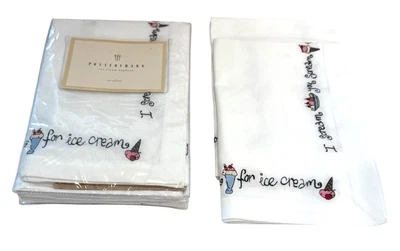 Set of 6 Pottery Barn White Embroider "I Scream for Ice Cream" Cloth Napkins NEW - Image 1 of 4