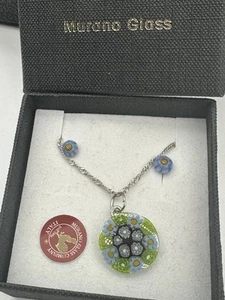 Murano Glass Company Millefiori Necklace and Earrings Set - Round Blue - Picture 1 of 7