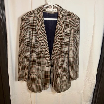 Blazer para mujer Evan Picone talla 16 negro/crema/rojo a cuadros Foto 1 de 4