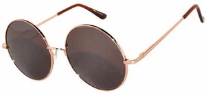 Retro Round Vintage Sunglasses Brown Mirror Lens Metal Gold Spring Hinge 56 mm - Picture 1 of 8