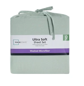 Mainstays Ultra Soft Bed Sheet Set, Washed Microfiber, Queen, Soft Sea - Picture 1 of 9