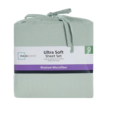 Mainstays Ultra Soft Bed Sheet Set, Washed Microfiber, Queen, Soft Sea - Image 1 of 4
