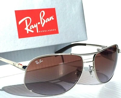 NUEVO* Gafas de sol Ray Ban AVIATOR PLATEADAS 64 mm con marrón púrpura degradado RB3387 003 Foto 1 de 4