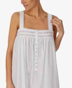 Nwt $78 Eileen West White Striped Woven Cotton/Polyester Long Ballet Nightgown L - Picture 1 of 4