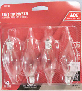 4-Pack - Crystal Clear Bent Tip Decorative Light Bulb, 25W E12 Candelabra Base