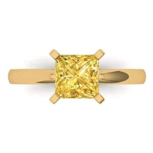 1.5Ct Princess Sim Yellow Diamond Solitaire Engagement Ring 14K Yellow Gold - Picture 1 of 11