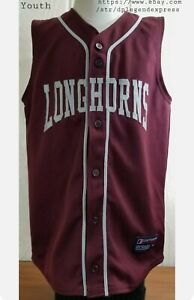 LONGHORNS Stitched Logo Sleeveless Baseball Button Up Maroon YOUTH Jersey YM
