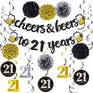 21th Birthday Decorations Kit for Men Women Cheers to 21 Years Banner with Po... - Picture 1 of 7