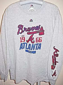 ATLANTA BRAVES UNISEX ADULT MEDIUM ( M ) LONG-SLEEVE TEE-SHIRT WITH SLEEVE PRINT - Picture 1 of 4