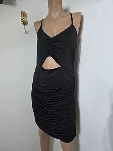 Neu mit Etikett Express Minikleid Body Contour Cutout V-Ausschnitt geraffte Seiten schwarz gefüttert L - Bild 1 von 10