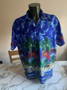 VHO mens unisex HAWAIIAN SHIRT, SIZE XXL BOLD PARROTS /COCONUT TREES PRINT vgc - Picture 1 of 11