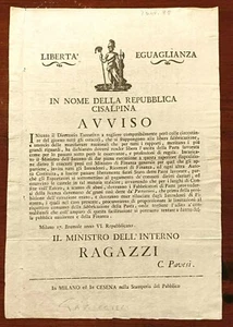 12615-REPUBBLICA CISALPINA, MILANO, LIBERA USCITA PER L'ESTERO DELLA PASTA, 1797 - Picture 1 of 1