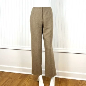 Ann Taylor Women's Pants 10 Petite Brown Herringbone Flat Front Wool Blend - Picture 1 of 15