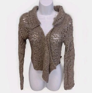 Anthropologie by Dollie Open Cardigan Woman's XS Hand Knit Crochet Brown Silver - Picture 1 of 10