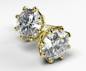 2 kt einzigartige Vintage Lab-gezüchtete Diamant Solitär Ohrstecker in 14 K Gelbgold - Bild 1 von 14