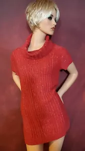 Tommy Hilfiger Red Knit Mini Dress Size Large Short Sleeves Cowl Neck - Picture 1 of 8