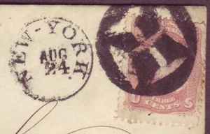 NY FANCY CANCEL - INTENSE STRIKE on 1860s Cover to Boston MASSACHUSETTS !! - Picture 1 of 3