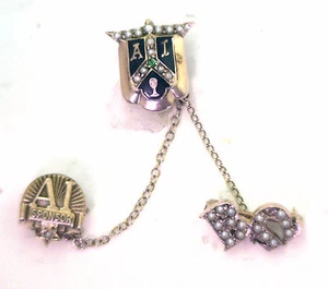 Antique Vict 10k Pink Gold Sorority Beta Omega AI Lapel Pin Effie Laycock #N915 - Picture 1 of 9