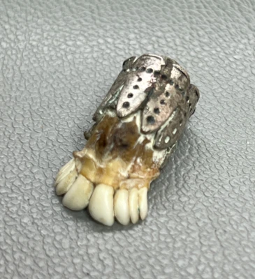 Antique German White Metal Pocket Watch Chain Fob Pendant Predator Charivari - Image 1 of 4