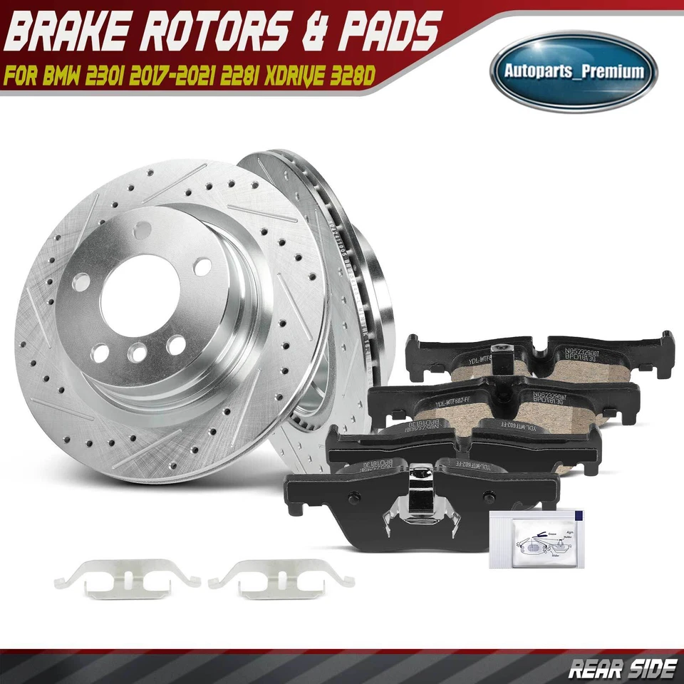 Rear Side Drilled Brake Rotors & Pads for BMW 230i 2017-2021 228i xDrive 328d - Image 1 of 4